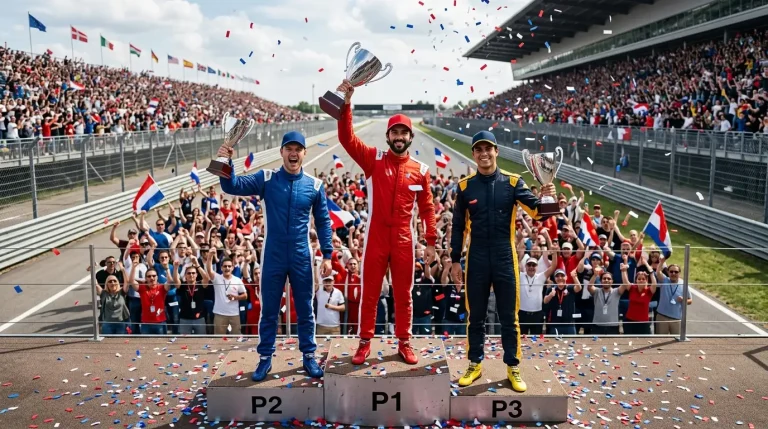 Tres pilotos de Fórmula 1 celebrando en el podio tras finalizar entre los tres primeros de un Gran Premio